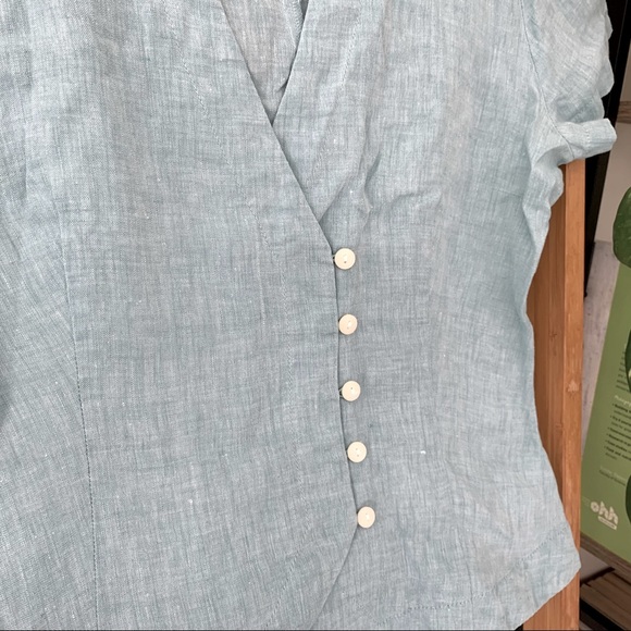 Vintage Country Road Pastel Blue Linen Blouse - Picture 4 of 8